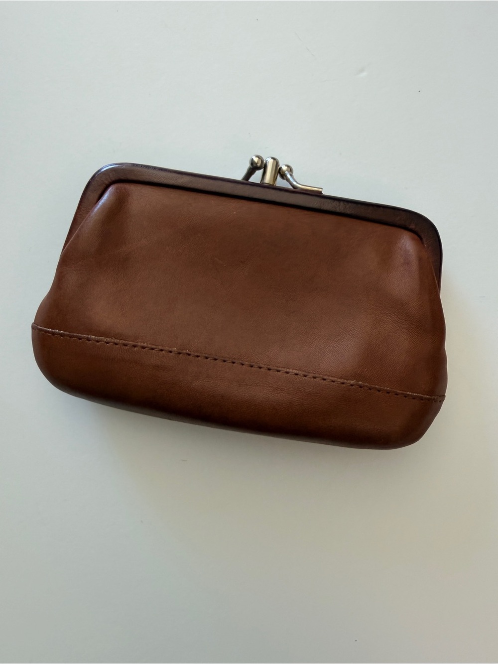 Vintage Coach brown leather double Kisslock coin purse